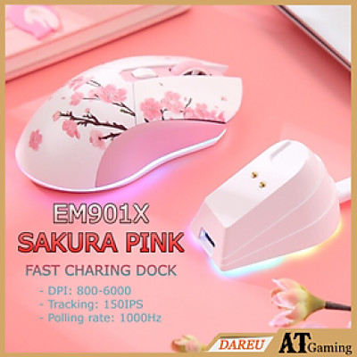 Chuột không dây Gaming DAREU EM901X RGB - SAKURA PINK ( SUPERLIGHT, FAST CHARING DOCK ) - Hàng chính hãng
