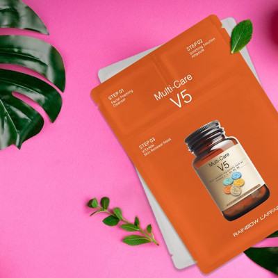 Hộp 11 mặt nạ chống lão hóa - trẻ hóa da - nâng cơ mặt 3 bước Rainbow Laffair Multi-Care V5 Vitamin Skin Renewal