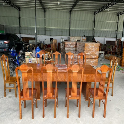 Bộ Bàn Ghế Ăn 10 Ghế Xẻ Quạt Gỗ Hương Đá