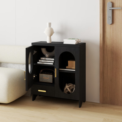 HAPPY FURNITURE , Tủ lưu trữ 2 cửa kính 1 ngăn kéo - CHEVY, TLT_046 , 70cm x 30cm x 82cm DxRxC