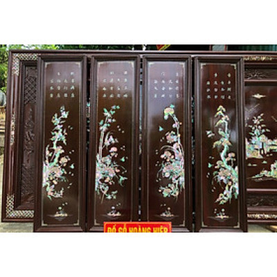 Bộ tranh gỗ gụ kết hợp khảm ốc đỏ tích, tứ quý bốn mùa trong ,xuân ,hạ, thu ,đông ,và được làm mầu mận chín giả cổ kt 30×107cm + ván khung dầy tổng  4cm 