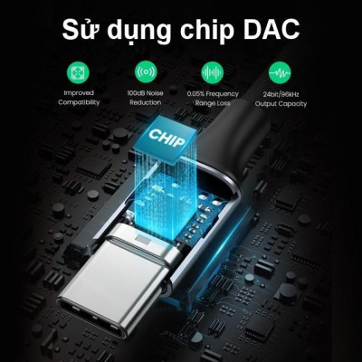 Dây giắc chuyển đổi cổng USB type C sang giắc cắm 3.5mm có chip DAC dài 10cm cao cấp UGREEN 80154 - Hàng chính hãng