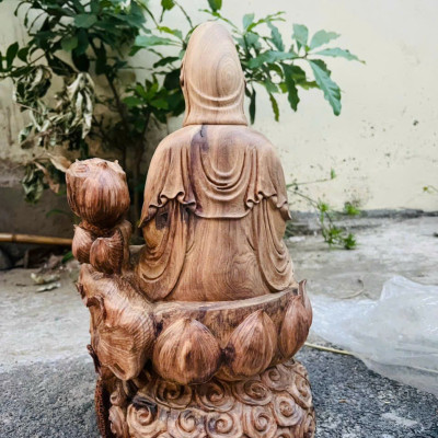 Tượng phật bà quan âm bồ tát gỗ bách xanh thơm phức kt cao 40×23×18cm 
