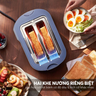 Máy nướng bánh mì Elmich TTE-8580, công suất 800W, 6 mức nhiệt điều chỉnh, 2 chế độ hâm nóng và rã đông, 1 khay treo bánh mì nướng thông minh, 2 khe nướng giúp nướng được các lát bánh có độ dày và kích cỡ khác nhau  - Hàng chính hãng