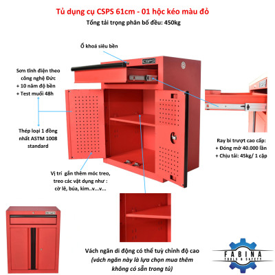 Tủ dụng cụ CSPS 61cm - 01 hộc kéo màu đỏ
