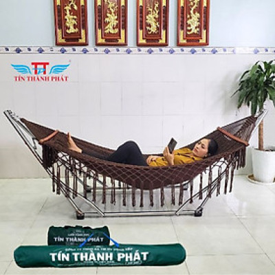 Võng xếp inox crom Đại Vip Tín Thành phát – Thiết kế sang trọng, khung chắc chắn, lưới võng đan thủ công tinh tế