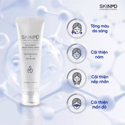Combo mờ nám chuyên sâu SKINMD DAY & NIGHT BRIGHTENING CREAM 50g và SKINMD PURE WHITENOL INTENSIVE CREAM 15g giúp dưỡng trắng da, mờ đốm sắc tố