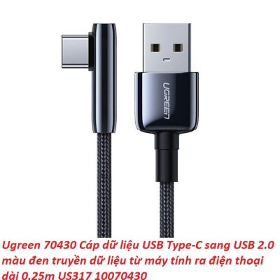 Ugreen UG70430US317TK 0.25M bẻ góc C 90 độ Cáp USB A sang Type-C 2.0 màu đen truyền dữ liệu từ máy tính ra điện thoại dài 25cm - HÀNG CHÍNH HÃNG