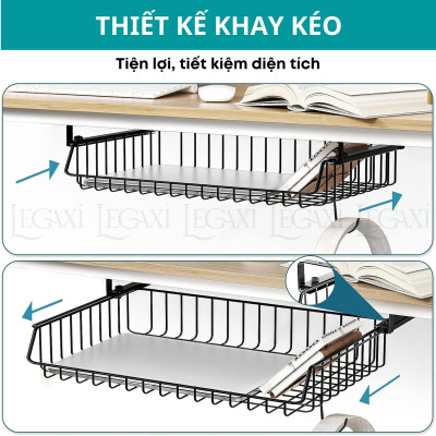 Khay lưới khung sắt để đồ Dán/ Vít dưới bàn làm việc bàn học làm việc ngăn bàn, hộc bàn văn phòng phẩm Legaxi
