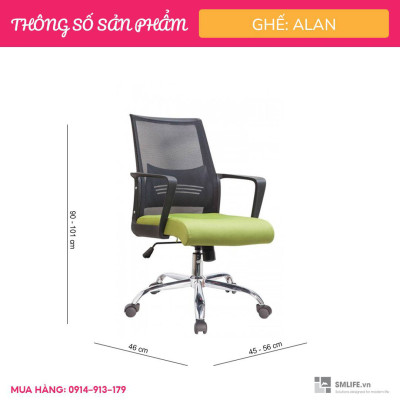 Ghế xoay văn phòng lưng trung bọc lưới SMLIFE Alan