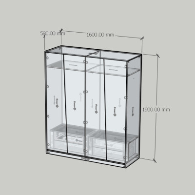 HAPPY FURNITURE , Tủ quần áo 4 cửa mở - DALEY ,TCM_281 , 160cm x 58cm x 190cm DxRxC