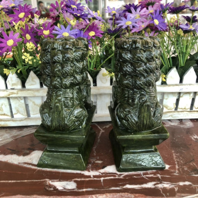 Cặp tượng Kỳ Lân phong thủy đá ngọc Ấn Độ trang trí bàn thờ, bàn làm việc - Cao 15 cm