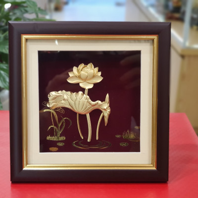 Tranh hoa sen mạ vàng 24k (20x20cm) MT Gold Art- Hàng chính hãng, trang trí nhà cửa, quà tặng dành cho sếp, đối tác, khách hàng, sự kiện. 