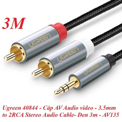 Ugreen UG40844AV135TK 3M màu Đen Cáp âm thanh 2 đầu Bông sen sang 3.5mm Dương đầu bọc nhôm mạ vàng - HÀNG CHÍNH HÃNG