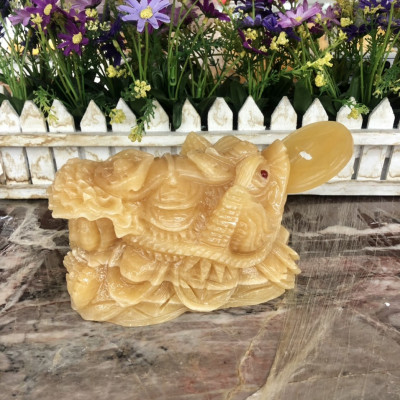 Tượng Cóc Ba Chân, Cóc Ngậm Tiền, Thiềm Thừ phong thủy kéo bắp cải chiêu tài lộc đá ngọc hoàng long - Dài 16 cm