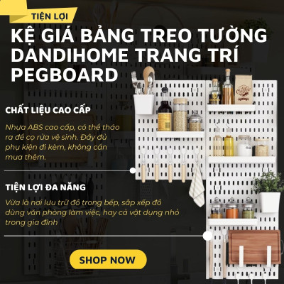Kệ giá bảng treo tường DandiHome trang trí pegboard để đồ decor bàn học, phòng bếp, nhà tắm, đã kèm đầy đủ phụ kiện, có thể dán kính không cần khoan đục