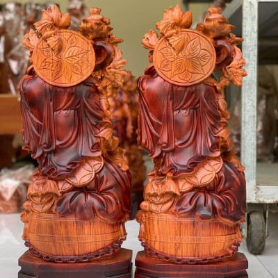 Tượng phật di lặc ngũ phúc bằng gỗ hương đá tô làm mầu giả cổ kt cao 60×24×14cm