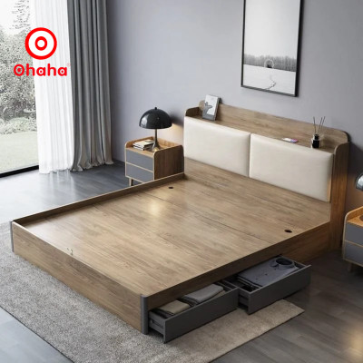 [Miễn phí lắp đặt & vận chuyển] Giường ngủ gỗ công nghiệp cao cấp bọc nệm đầu giường Ohaha - GN002