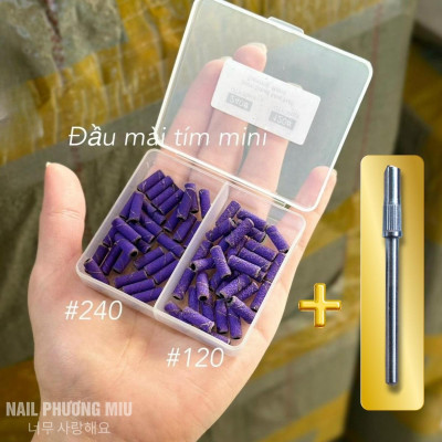 [Giá Ưu Đãi] Combo Đầu Mài Nhám Tím Mini 120/240 + Lõi Lắp Siêu Êm, Hộp 60 Chiếc Kèm Lõi Làm Nhám Bề Mặt Móng Làm Nail Phương Miu