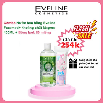 [Secret Gift] Bộ quà toner khoáng chất Magma Eveline Facemed 500ml & Bông tẩy trang Ipek 80 miếng
