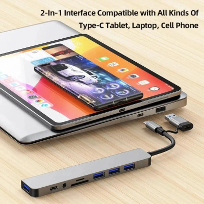 Bộ Chuyển Đổi Hub USB C Hub 8 Trong 1 Type C 3.1 Sang USB 3.0/ Type C/ Đọc Thẻ SD / TF Cho MacBook Notebook Laptop Máy Tính-Hàng Chính Hãng