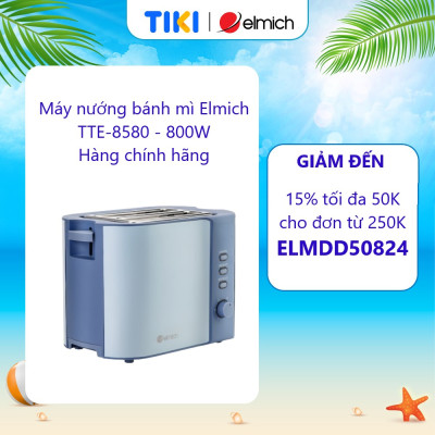 Máy nướng bánh mì Elmich TTE-8580, công suất 800W, 6 mức nhiệt điều chỉnh, 2 chế độ hâm nóng và rã đông, 1 khay treo bánh mì nướng thông minh, 2 khe nướng giúp nướng được các lát bánh có độ dày và kích cỡ khác nhau  - Hàng chính hãng