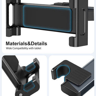 Giá đỡ cho iPad / Table / máy tính bảng Xoay 360 thu gọn lắp ghế sau dùng cho ô tô xe hơi hiệu Rock Universal Table backseat holder phù hợp nhiều dòng xe, dùng cho máy 6.5 inch đến 12.9 inch - Hàng nhập khẩu
