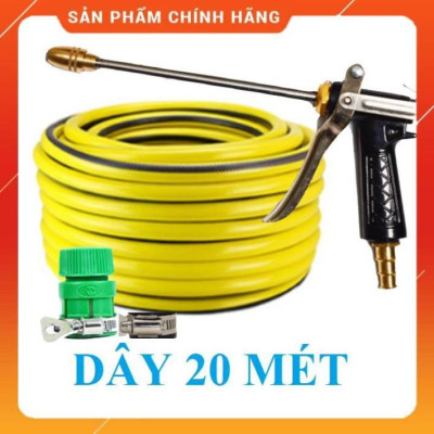 Vòi Xịt Rửa Xe️ Bộ dây vòi xịt nước rửa xe, tưới cây , tăng áp 3 lần, loại 20m 206318 đầu đồng, đai, nối