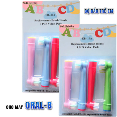 Cho máy Oral-B Braun,  Bộ 4 đầu bàn chải đánh răng điện - Trẻ em, cho mọi loại máy - EB10A