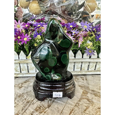 Trụ đá phong thủy trấn trạch đá lông công Malachite
