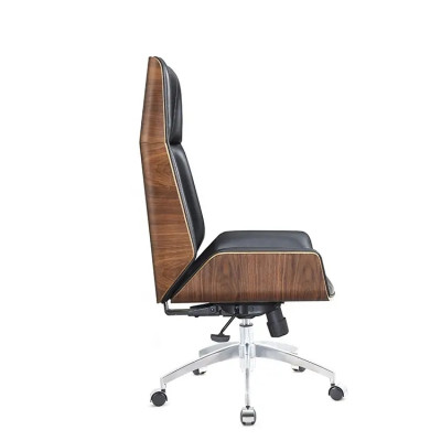 Ghế giám đốc da bò lưng ốp gỗ cao cấp có tựa đầu NB1004, công thái học lưng ốp gỗ chống mỏi lưng