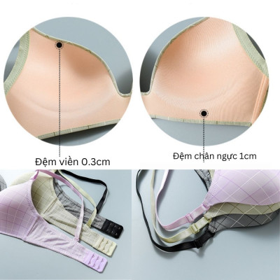 Áo Lót Nữ Không Gọng, Áo Ngực Đệm Mỏng Azuno A09 Cotton Nâng Ngực, Họa Tiết Kẻ Caro Nhiều Màu