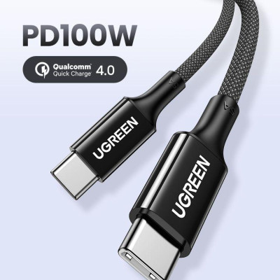 Ugreen UG15276US557TK 1.5m 100W c-c hỗ trợ QC4.0 5A Cáp sạc nhanh - truyền dữ liệu 2 đầu USB-C dây nhựa Màu Đen - HÀNG CHÍNH HÃNG