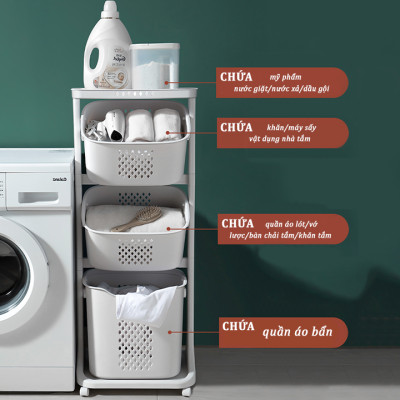 Kệ đựng đồ đa năng 3 tầng có bánh xe dễ dàng di chuyển