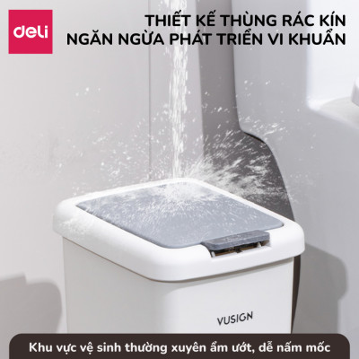 Thùng rác đạp 10,15L mở 2 cách có kẹp túi Deli Thùng rác nắp bật nhấn nút sọt rác phòng khách phòng ngủ