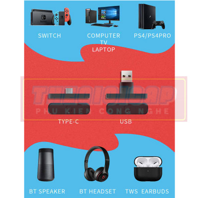 Thiết Bị Phát Tín Hiệu Bluetooth Không Dây Đầu Type-C USB Cho Nintendo Switch & Lite, PS4, PC, Điện Thoại S2 - Hàng Nhập Khẩu