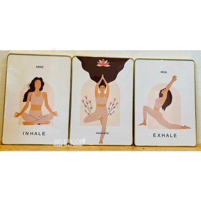 (ẢNH THẬT) Tranh treo tường yoga 4 trang trí decor phòng tập lớp học kèm đinh treo