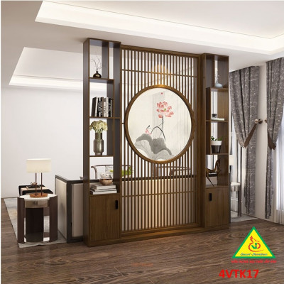 Vách ngăn phòng khách, vách ngăn tủ kệ bằng gỗ 4VTK17- Nội thất lắp ráp Viendong adv