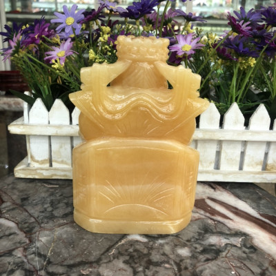 Tượng ông Kim Tiền cầm thỏi vàng kim nguyên bảo mang lại may mắn tài lộc đá ngọc hoàng long đặt bàn thờ - Cao 15 cm