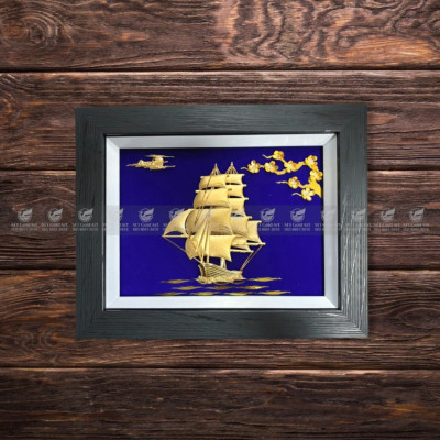 Tranh thuyền buồm hoa mai dát vàng(27x34cm) MT Gold Art- Hàng chính hãng, trang trí nhà cửa, quà tặng sếp, đối tác, khách hàng.