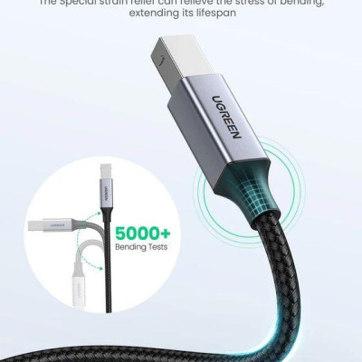 Ugreen UG80807US370TK 2M 2.0 đầu bọc nhôm dây dù chống nhiễu màu xám cáp USB type C ra usb B máy in - HÀNG CHÍNH HÃNG
