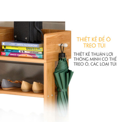Kệ giày bằng gỗ, A240 kiểu đứng 5 tầng, cao 80cm x rộng 60cm x sâu 24cm, gỗ tự nhiên được xử lý chống mối mọt