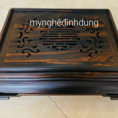Khay  để bộ ấm chén trà  trang trí bàn uống nước bằng gỗ mun hoa kt 47x37x15cm 