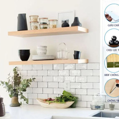 Kệ Thanh Ngang Treo Tường Vân Gỗ Sồi Gỗ Dày Nhiều Kích Thước Juno Sofa CTKT005 KT 120x20x2.5cm