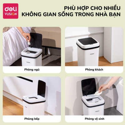 Thùng rác thông minh cảm biến tự đóng mở 15L Deli sọt rác gia đình dùng pin phù hợp cho phòng khách phòng bếp