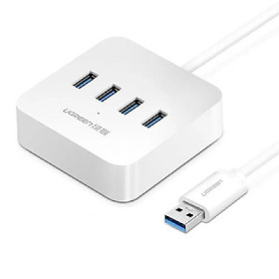 Ugreen UG30202CR118TK 1M màu Trắng Bộ chia HUB USB 3.0 sang 4 USB 3.0 có khay đỡ hỗ trợ nguồn 5V cao cấp - HÀNG CHÍNH HÃNG