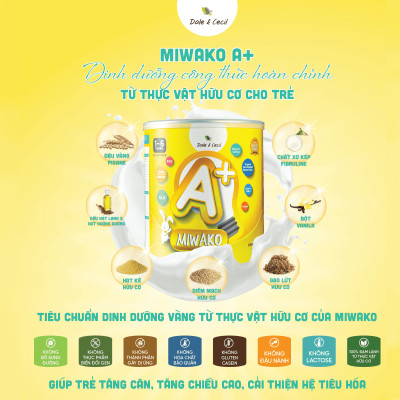(Date mới) Sữa Hữu Cơ Miwako A+ Hộp 700g Vị Vani Nhập Khẩu Malaysia, Sữa Hạt Organic Dinh Dưỡng Phát Triển Trí Não & Chiều Cao Cho Bé Từ 1-6 Tuổi Vị Ngọt Thanh Dễ Uống