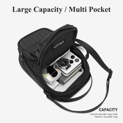 Ozuko Túi Đeo Vai Nhỏ Thời Trang Nam Chống Thấm Nước Ánh Sáng Ngoài Trời Nhiều Túi Sling Túi Đeo Ngang