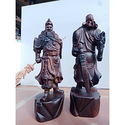 Tượng quan công cầm đao trấn ải bằng gỗ trắc đỏ đen kt cao 30×9×10cm