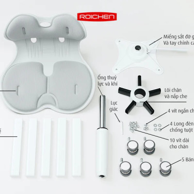 [Ghế Roichen WOW Minh Ngọc] Ghế chỉnh dáng ngồi đúng có chân xoay Roichen - WOW Hàn Quốc. Ghế xám chân đen